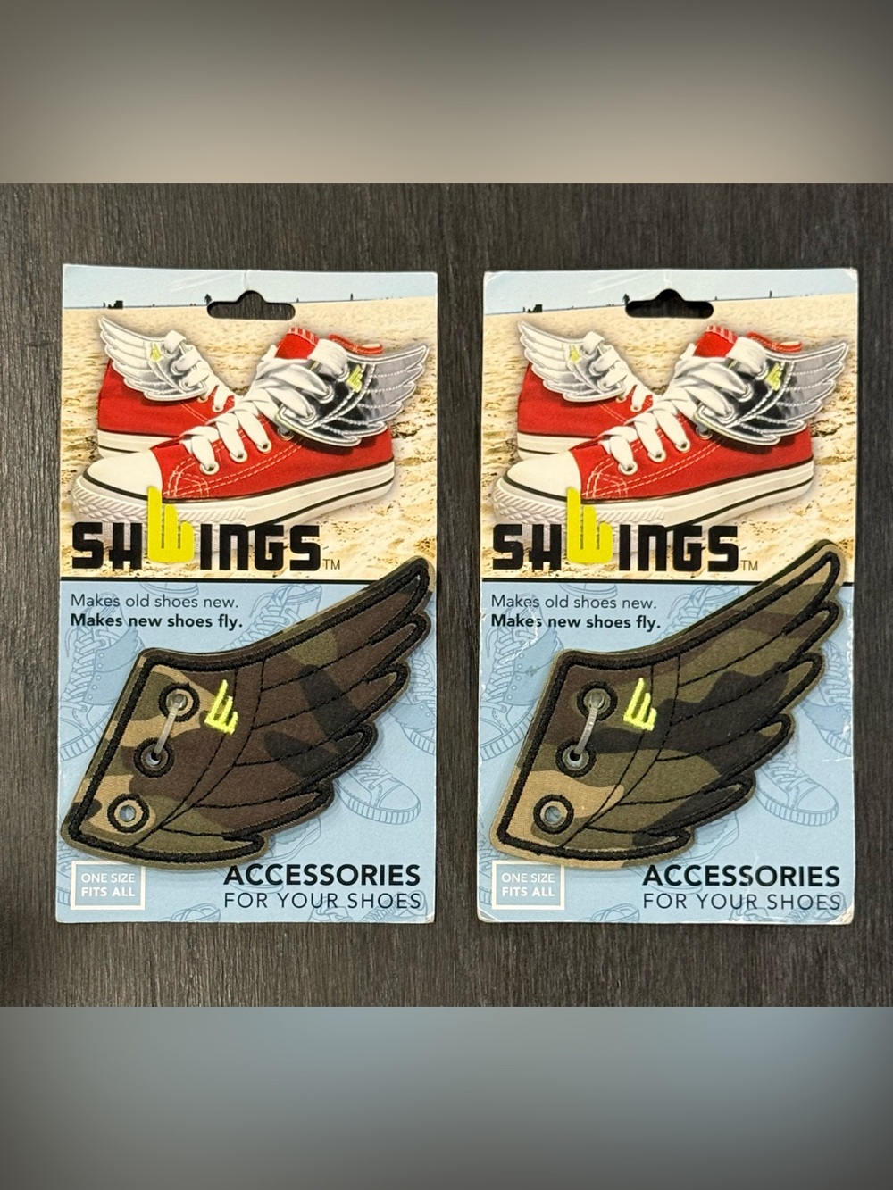 Pair of Shwings Kids Wing Shoe Accessories - Camo